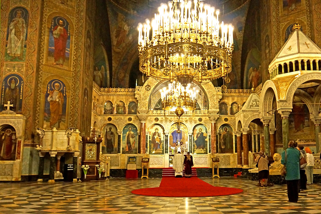 St. Alexander Nevsky Cathedral golden domes under morning sunlight