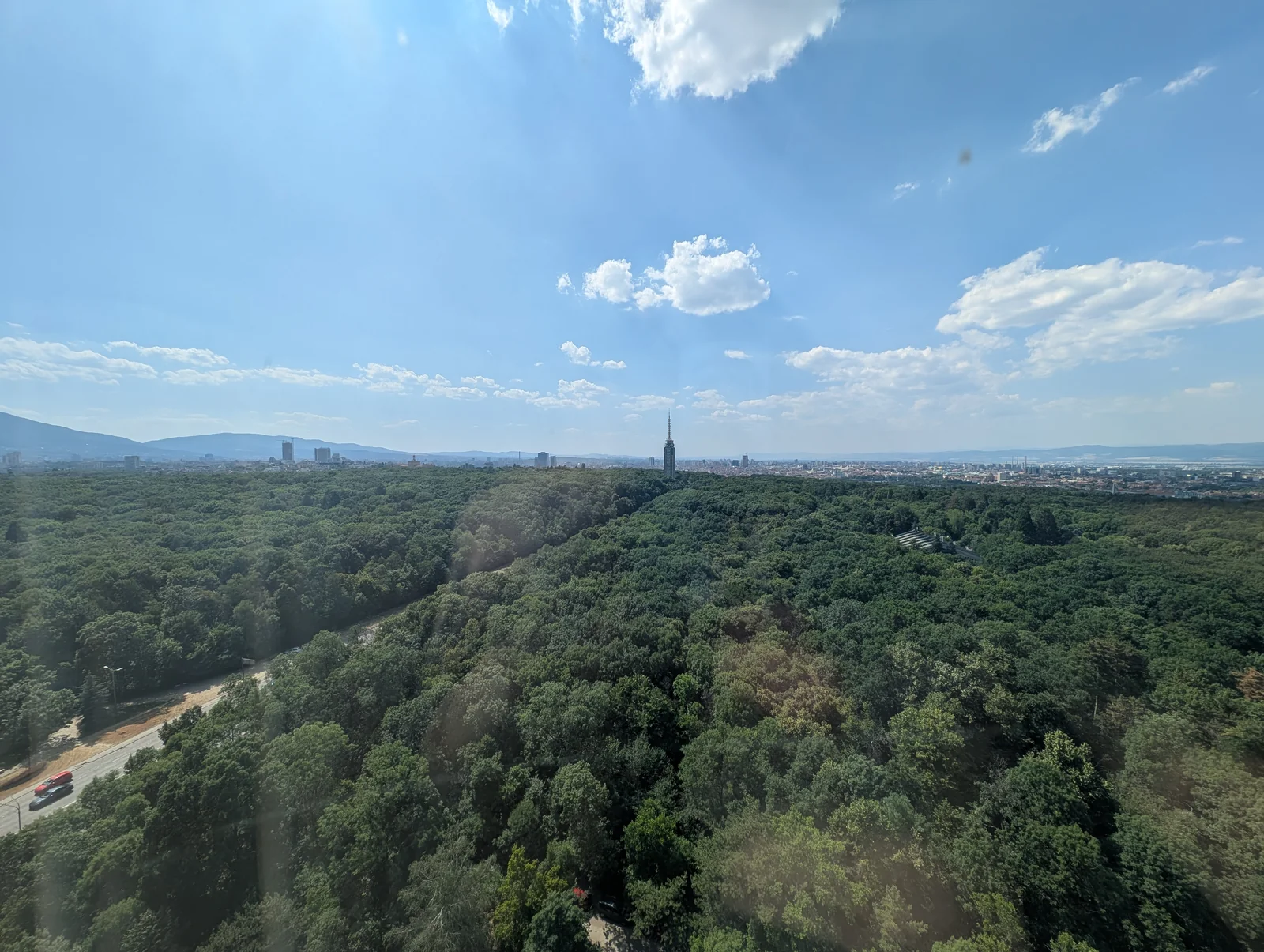 Elevated panoramic aerial perspective of Borisova Gradina park in Sofia Bulgaria